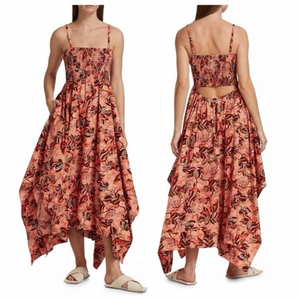 A.L.C Adriana Smocked Handkerchief-Hem Cotton Dress